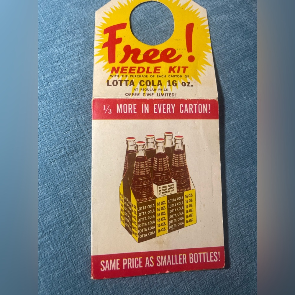 Vintage Lotta Cola Promotional Ad Needle Kit Hung On Bottle Neck 1950-60’s